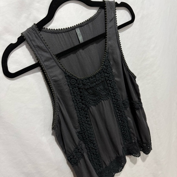 Blue Sky Crochet Trim Tank Top Small Boho Festival Sleeveless Blouse Lace Artsy - Picture 4 of 13